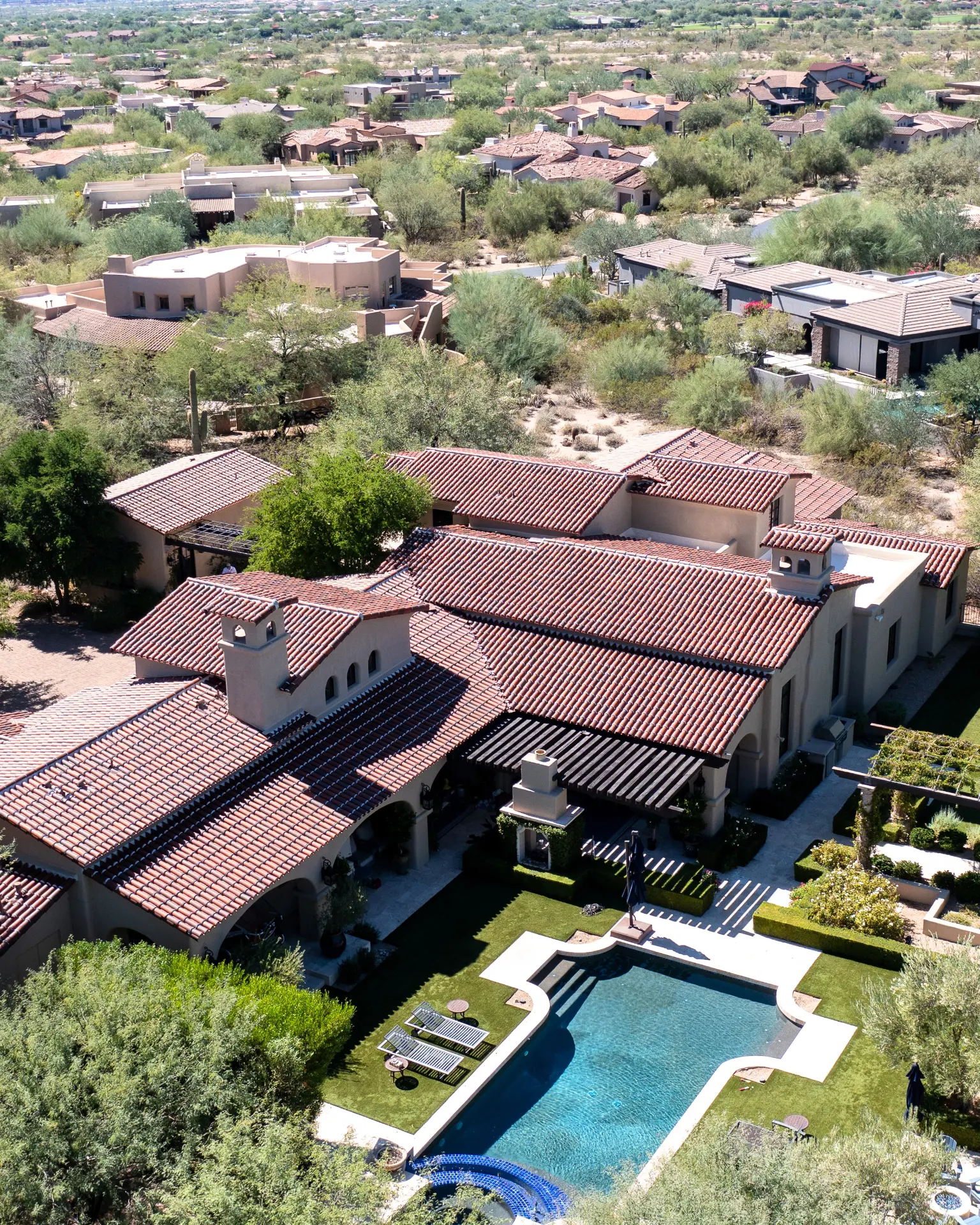 Clay tile roof on a large custom home