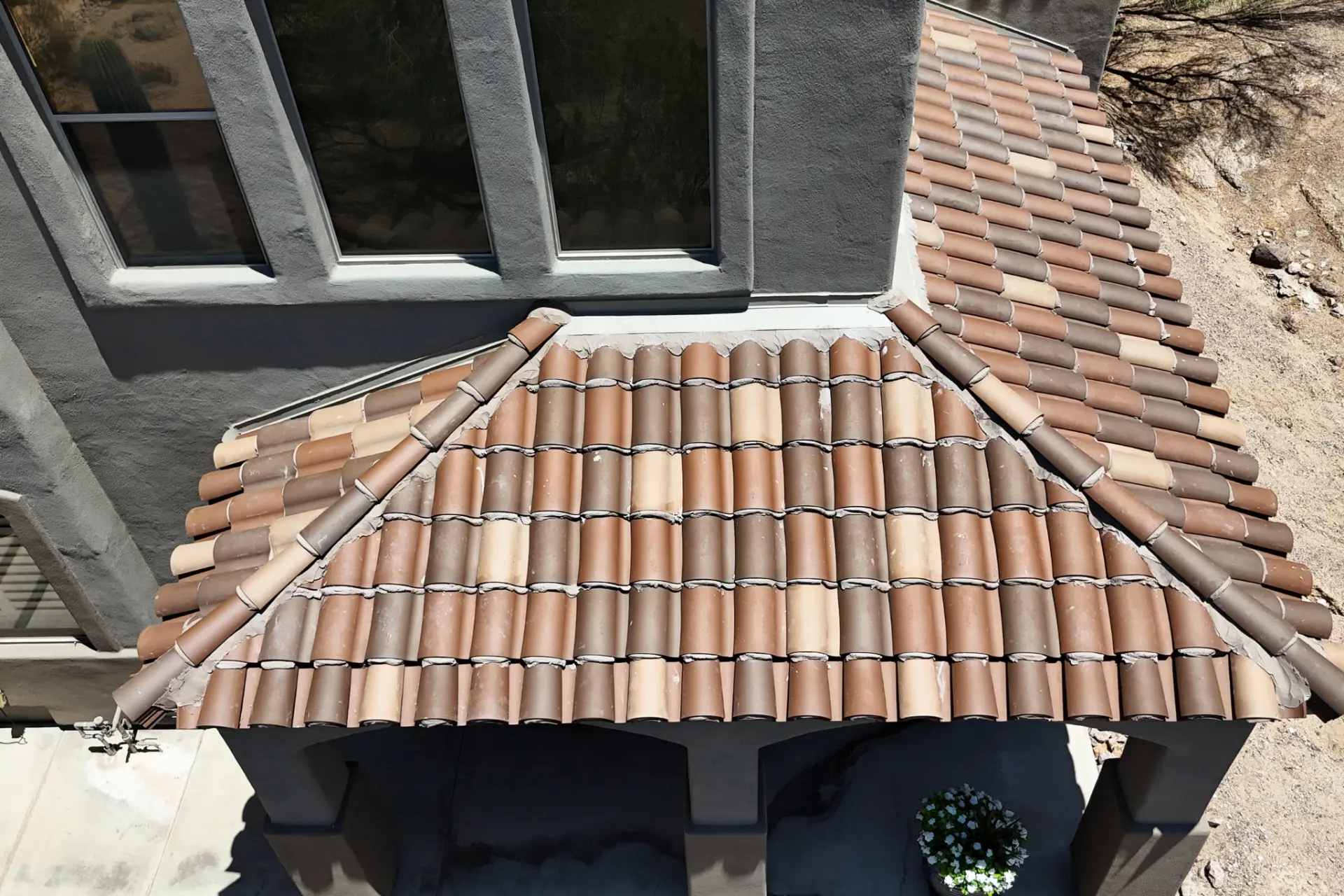 Clay tile roof detail on a desert home
