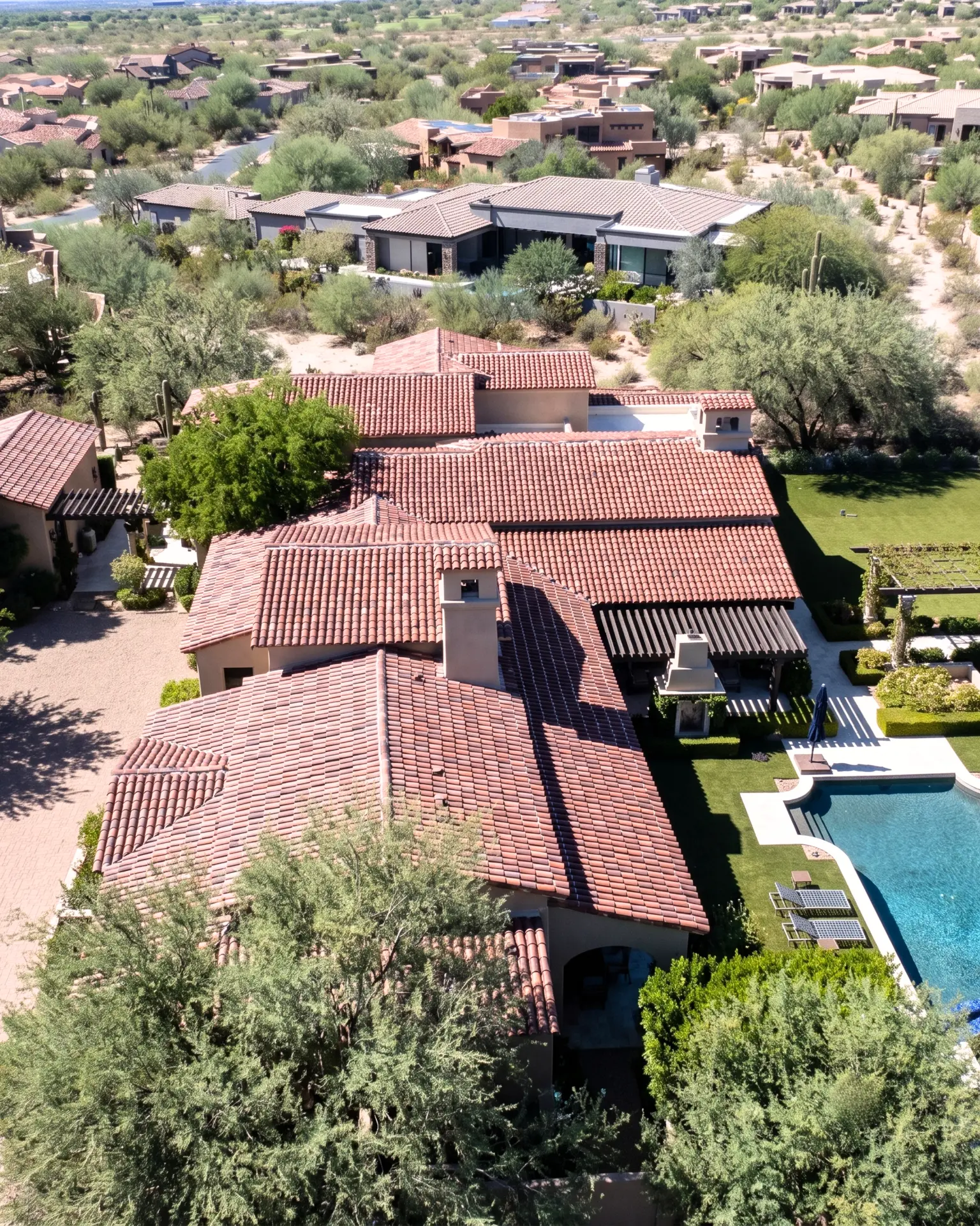 Clay barrel tile roof overlooking the desert