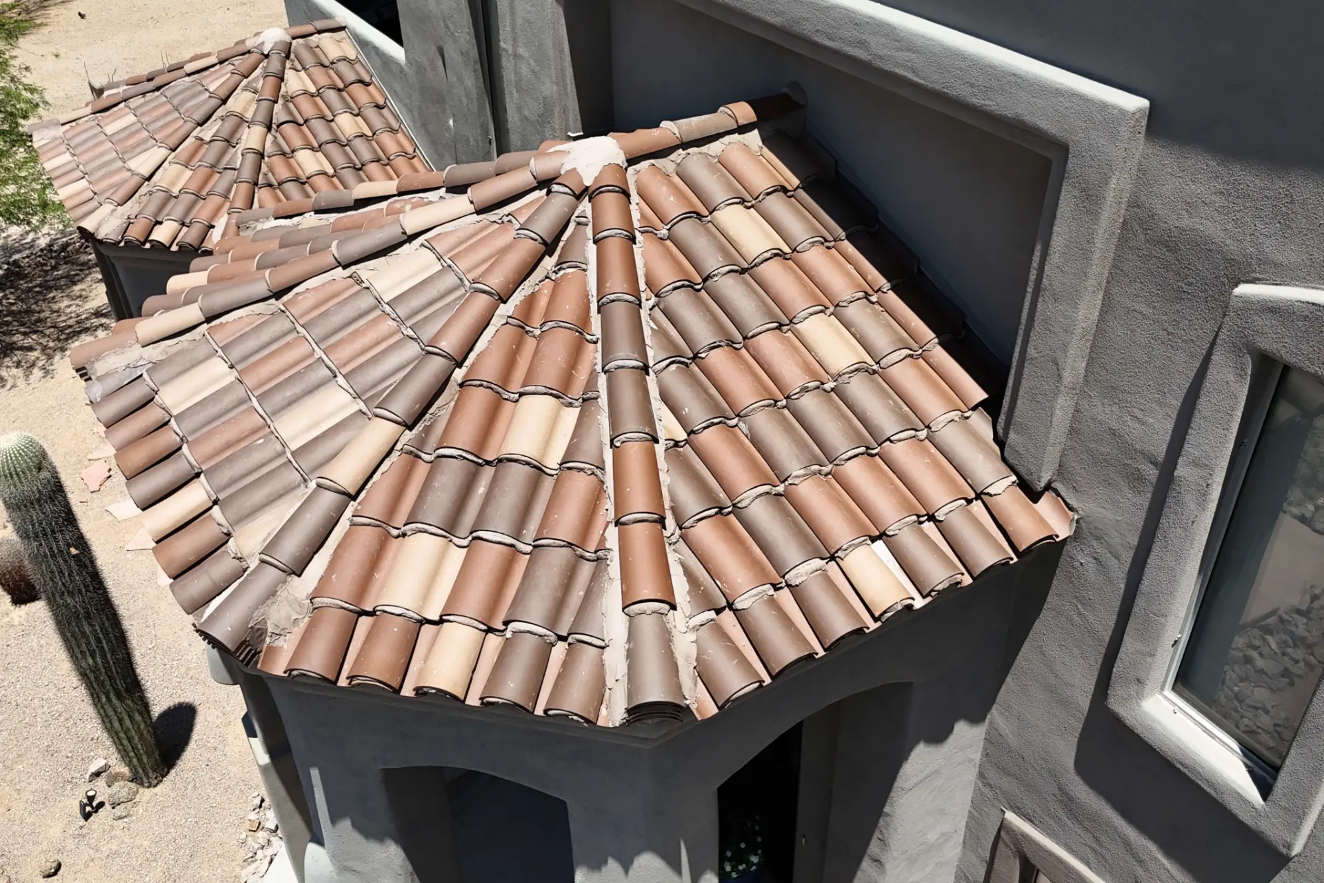 Clay tile roofing on a Spanish style desert home